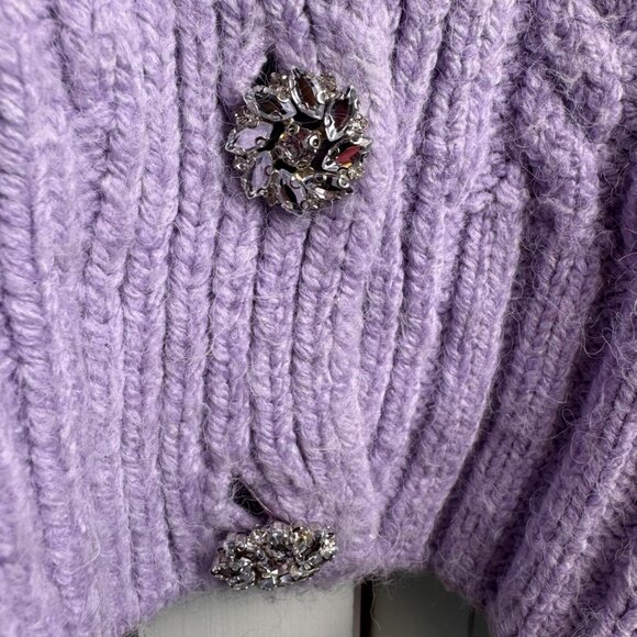 Zara Jewel Button Purple Cable Knit Cropped Cardigan Sweater Rhinestone Blogger - Picture 7 of 7